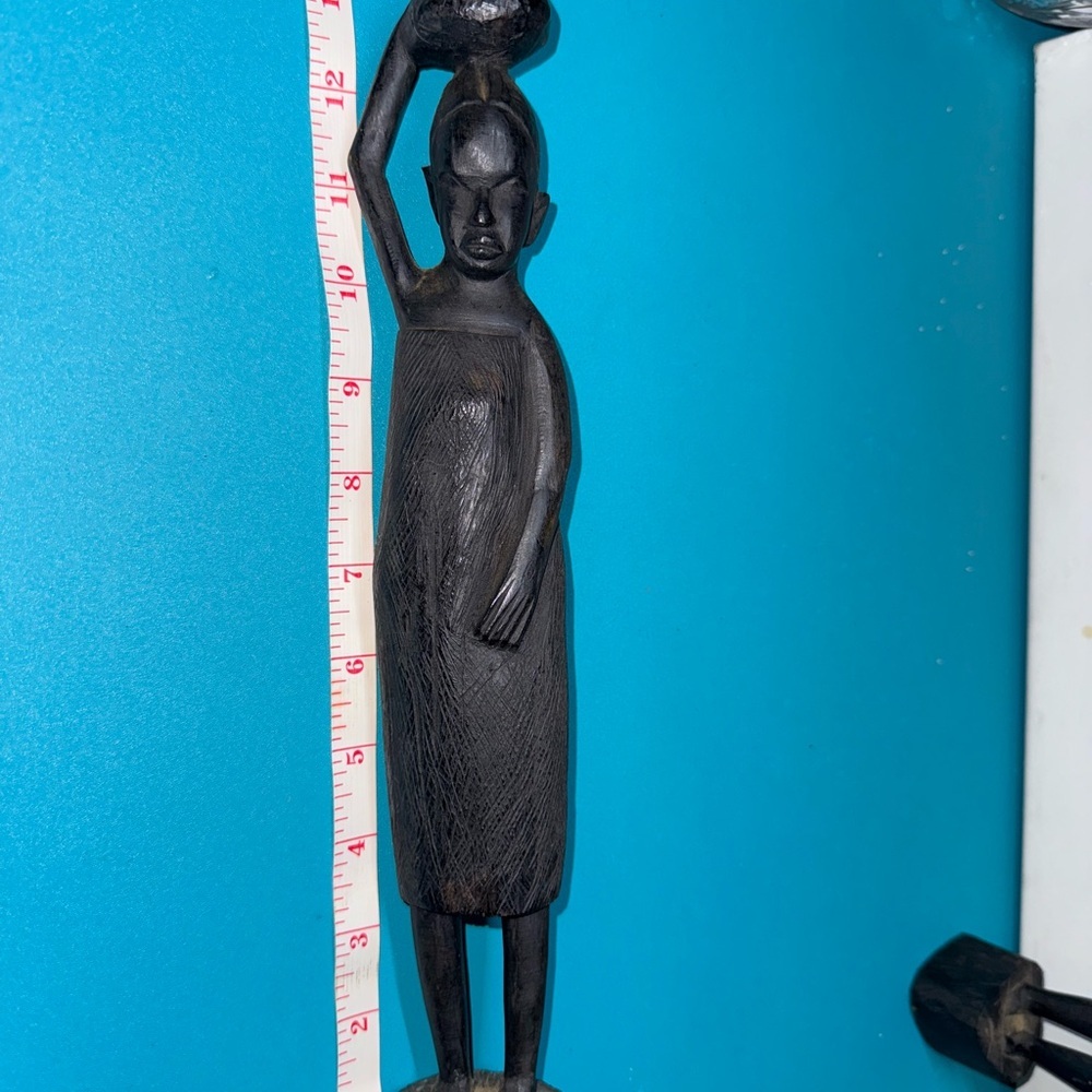 4pcs Wood African Vintage With Hand Carved Tribal Statue - Picture 6 of 14